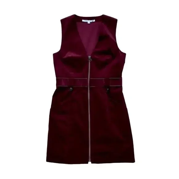 NWT Veronica Beard Orial Burgundy Red Corduroy Zip Front Mini Dress Size 8
